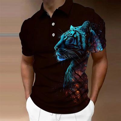 Gyvūnų vyriški polo marškinėliai 3d Wolf&Eagle Print Aukštos kokybės vyriški drabužiai Vasariniai laisvalaikio trumpomis rankovėmis laisvi negabaritinių marškinėlių viršūnės marškinėliai