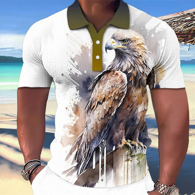 Gyvūnų vyriški polo marškinėliai 3d Wolf&Eagle Print Aukštos kokybės vyriški drabužiai Vasariniai laisvalaikio trumpomis rankovėmis laisvi negabaritinių marškinėlių viršūnės marškinėliai