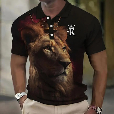 Gyvūnų vyriški polo marškinėliai 3d Wolf&Eagle Print Aukštos kokybės vyriški drabužiai Vasariniai laisvalaikio trumpomis rankovėmis laisvi negabaritinių marškinėlių viršūnės marškinėliai