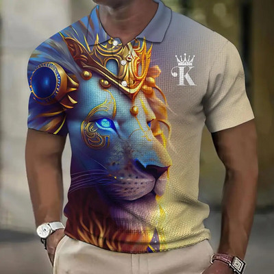 Gyvūnų vyriški polo marškinėliai 3d Wolf&Eagle Print Aukštos kokybės vyriški drabužiai Vasariniai laisvalaikio trumpomis rankovėmis laisvi negabaritinių marškinėlių viršūnės marškinėliai