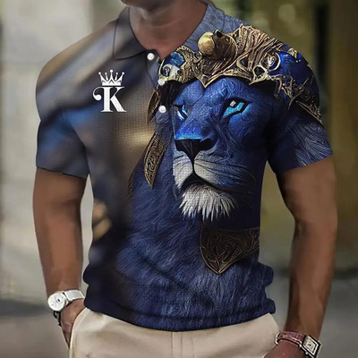 Gyvūnų vyriški polo marškinėliai 3d Wolf&Eagle Print Aukštos kokybės vyriški drabužiai Vasariniai laisvalaikio trumpomis rankovėmis laisvi negabaritinių marškinėlių viršūnės marškinėliai