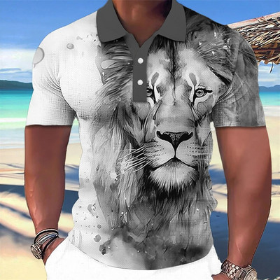 Gyvūnų vyriški polo marškinėliai 3d Wolf&Eagle Print Aukštos kokybės vyriški drabužiai Vasariniai laisvalaikio trumpomis rankovėmis laisvi negabaritinių marškinėlių viršūnės marškinėliai