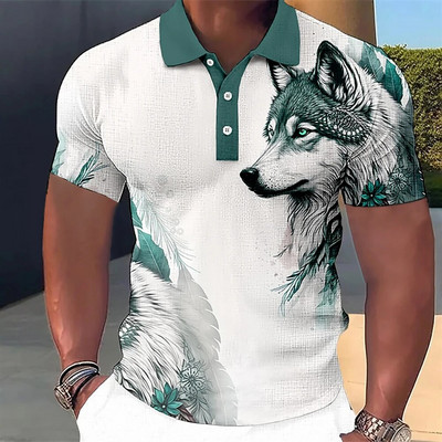 Gyvūnų vyriški polo marškinėliai 3d Wolf&Eagle Print Aukštos kokybės vyriški drabužiai Vasariniai laisvalaikio trumpomis rankovėmis laisvi negabaritinių marškinėlių viršūnės marškinėliai