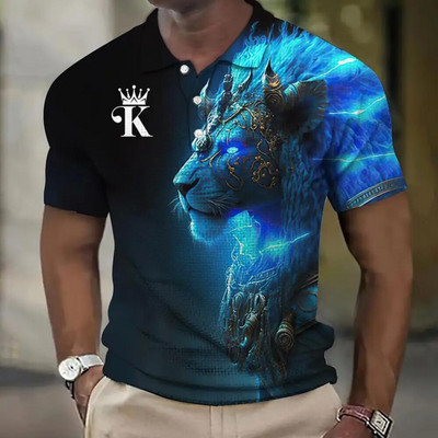 Gyvūnų vyriški polo marškinėliai 3d Wolf&Eagle Print Aukštos kokybės vyriški drabužiai Vasariniai laisvalaikio trumpomis rankovėmis laisvi negabaritinių marškinėlių viršūnės marškinėliai