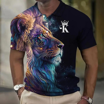 Gyvūnų vyriški polo marškinėliai 3d Wolf&Eagle Print Aukštos kokybės vyriški drabužiai Vasariniai laisvalaikio trumpomis rankovėmis laisvi negabaritinių marškinėlių viršūnės marškinėliai
