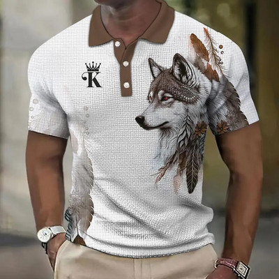 Gyvūnų vyriški polo marškinėliai 3d Wolf&Eagle Print Aukštos kokybės vyriški drabužiai Vasariniai laisvalaikio trumpomis rankovėmis laisvi negabaritinių marškinėlių viršūnės marškinėliai