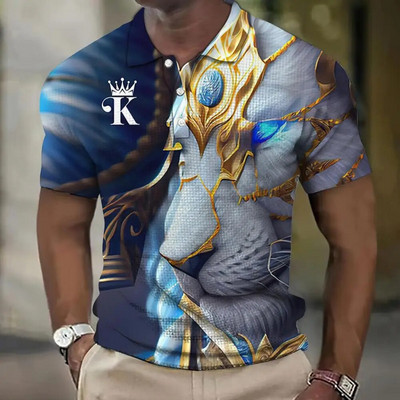 Gyvūnų vyriški polo marškinėliai 3d Wolf&Eagle Print Aukštos kokybės vyriški drabužiai Vasariniai laisvalaikio trumpomis rankovėmis laisvi negabaritinių marškinėlių viršūnės marškinėliai