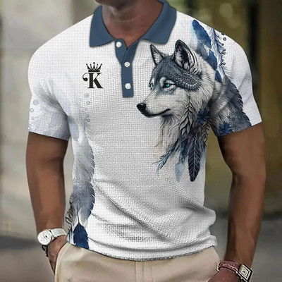 Gyvūnų vyriški polo marškinėliai 3d Wolf&Eagle Print Aukštos kokybės vyriški drabužiai Vasariniai laisvalaikio trumpomis rankovėmis laisvi negabaritinių marškinėlių viršūnės marškinėliai