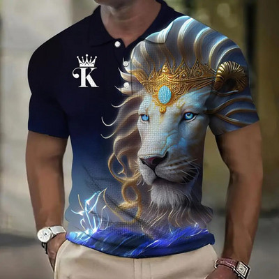 Gyvūnų vyriški polo marškinėliai 3d Wolf&Eagle Print Aukštos kokybės vyriški drabužiai Vasariniai laisvalaikio trumpomis rankovėmis laisvi negabaritinių marškinėlių viršūnės marškinėliai
