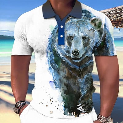 Gyvūnų vyriški polo marškinėliai 3d Wolf&Eagle Print Aukštos kokybės vyriški drabužiai Vasariniai laisvalaikio trumpomis rankovėmis laisvi negabaritinių marškinėlių viršūnės marškinėliai