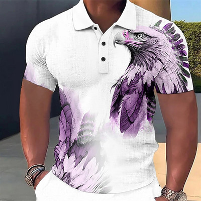 Gyvūnų vyriški polo marškinėliai 3d Wolf&Eagle Print Aukštos kokybės vyriški drabužiai Vasariniai laisvalaikio trumpomis rankovėmis laisvi negabaritinių marškinėlių viršūnės marškinėliai