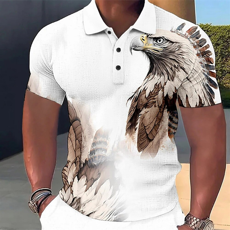 Gyvūnų vyriški polo marškinėliai 3d Wolf&Eagle Print Aukštos kokybės vyriški drabužiai Vasariniai laisvalaikio trumpomis rankovėmis laisvi negabaritinių marškinėlių viršūnės marškinėliai