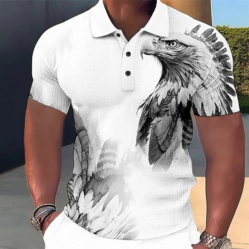 Gyvūnų vyriški polo marškinėliai 3d Wolf&Eagle Print Aukštos kokybės vyriški drabužiai Vasariniai laisvalaikio trumpomis rankovėmis laisvi negabaritinių marškinėlių viršūnės marškinėliai
