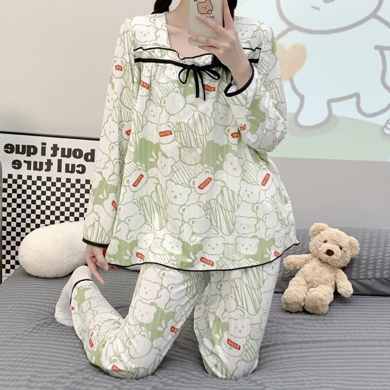 2023 m. pavasario pižamos rinkinys Naujas nėščių moterų pižamos kostiumas maitinant krūtimi, ilgomis rankovėmis nėščiųjų slaugos namų pižamos kostiumas