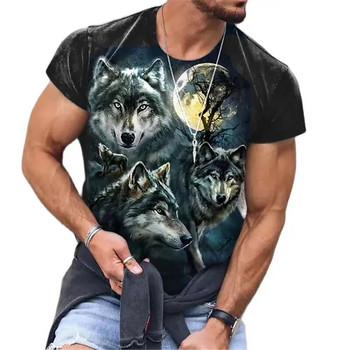 Лятна мъжка тениска с принт на вълк, готини полиестерни широки тениски с кръгло деколте и къси ръкави, ежедневни мъжки тениски, големи тениски 6XL