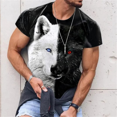 Vasaros „Animal Wolf Print“ vyriški marškinėliai vėsūs poliesterio marškinėliai su apvaliu kaklu trumpomis rankovėmis laisvi viršūnės Kasdieniai vyriški marškinėliai, dideli marškinėliai 6XL