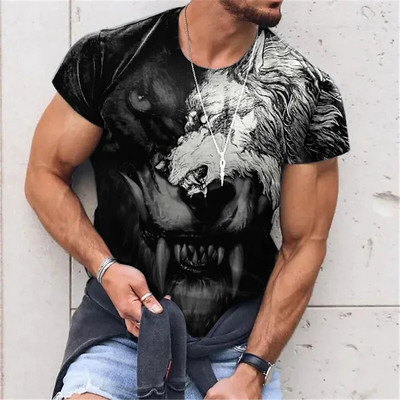 Vasaros „Animal Wolf Print“ vyriški marškinėliai vėsūs poliesterio marškinėliai su apvaliu kaklu trumpomis rankovėmis laisvi viršūnės Kasdieniai vyriški marškinėliai, dideli marškinėliai 6XL