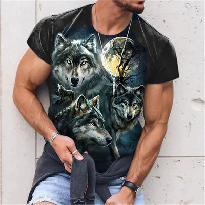 Vasaros „Animal Wolf Print“ vyriški marškinėliai vėsūs poliesterio marškinėliai su apvaliu kaklu trumpomis rankovėmis laisvi viršūnės Kasdieniai vyriški marškinėliai, dideli marškinėliai 6XL