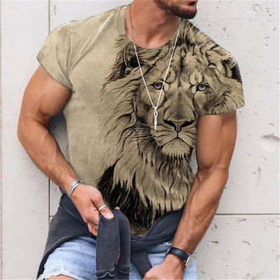 Vasaros „Animal Wolf Print“ vyriški marškinėliai vėsūs poliesterio marškinėliai su apvaliu kaklu trumpomis rankovėmis laisvi viršūnės Kasdieniai vyriški marškinėliai, dideli marškinėliai 6XL