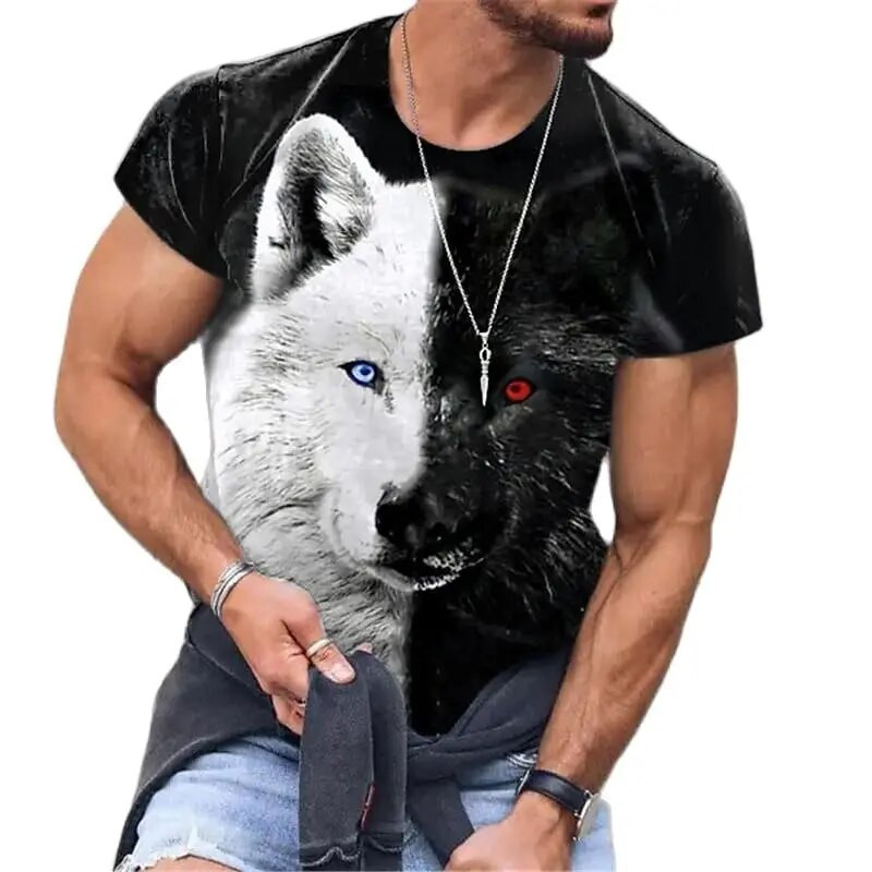 Vasaros „Animal Wolf Print“ vyriški marškinėliai vėsūs poliesterio marškinėliai su apvaliu kaklu trumpomis rankovėmis laisvi viršūnės Kasdieniai vyriški marškinėliai, dideli marškinėliai 6XL