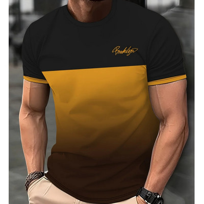 2024 Ежедневни мъжки тениски Пролетно облекло Омбре ризи Големи горнища с къс ръкав Тениски за момчета 5XL Реколта за мъжки тениски