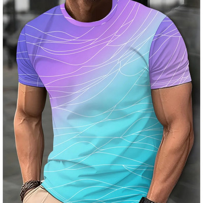 2024 m. Laisvalaikiai vyriški marškinėliai Pavasariniai drabužiai Ombre marškinėliai Didelės apimties trumpomis rankovėmis Viršutiniai marškinėliai berniukams 5XL Vintage Vyriški marškinėliai