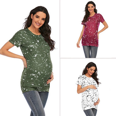 Дамска тениска за бременни, бременни, блуза, ежедневни дрехи, модни тениски с градиент на цвета и къс ръкав