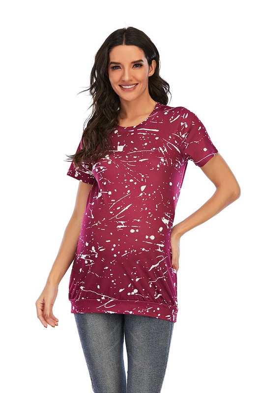 Moterų Nėštumo marškinėliai Tie-De Tops Palaidinė Laisvalaikio drabužiai Madingi trumpomis rankovėmis Spalvoti gradientai marškinėliai