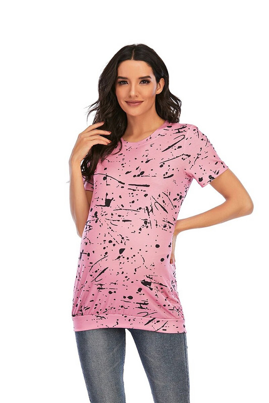 Moterų Nėštumo marškinėliai Tie-De Tops Palaidinė Laisvalaikio drabužiai Madingi trumpomis rankovėmis Spalvoti gradientai marškinėliai