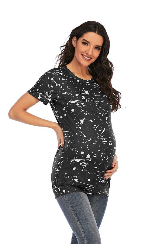 Moterų Nėštumo marškinėliai Tie-De Tops Palaidinė Laisvalaikio drabužiai Madingi trumpomis rankovėmis Spalvoti gradientai marškinėliai