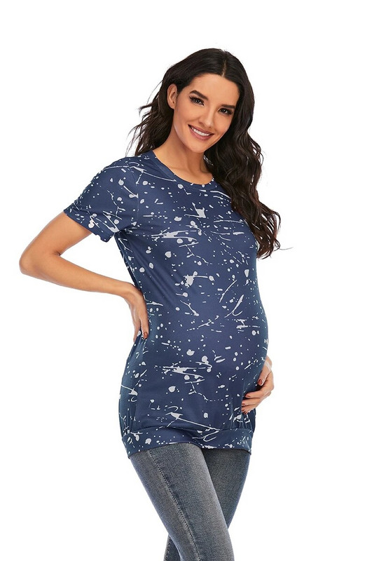 Moterų Nėštumo marškinėliai Tie-De Tops Palaidinė Laisvalaikio drabužiai Madingi trumpomis rankovėmis Spalvoti gradientai marškinėliai