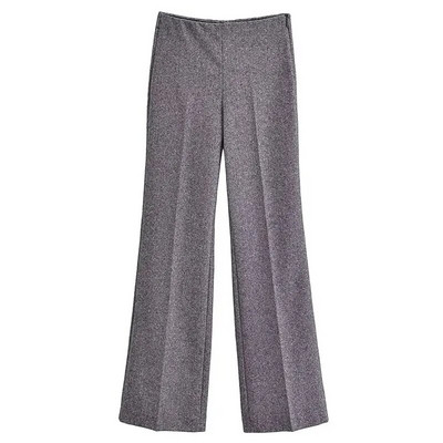 TRAF 2024 m. pavasario moterų mados 3 dalių rinkiniai, vientisas pilkas švarkas su kaklo kostiumo liemene + moteriškos biuro kelnės plačiomis kojomis