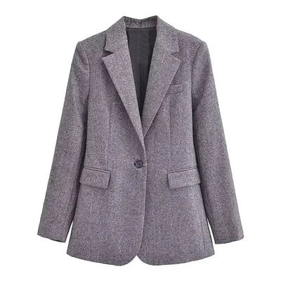 TRAF 2024 m. pavasario moterų mados 3 dalių rinkiniai, vientisas pilkas švarkas su kaklo kostiumo liemene + moteriškos biuro kelnės plačiomis kojomis