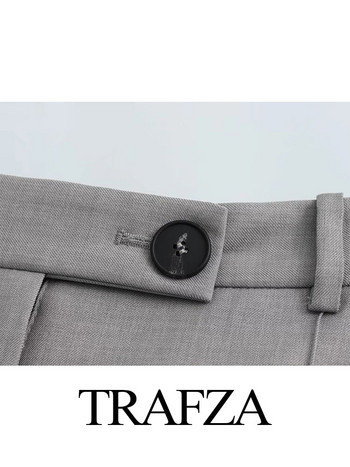 TRAFZA 2023 Μόδα Φθινοπωρινό Γυναικείο Πανωφόρι Γκρι μακρυμάνικο Παλτό Blazer Σακάκι πέτο Γυναικεία Ρούχα Νέο κομψό σετ μπλέιζερ