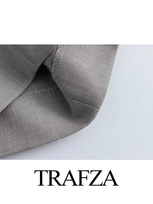 TRAFZA 2023 Modni jesenski ženski kaput Sivi kaput dugih rukava Blazer Jakna na preklop Ženska odjeća Novi elegantni komplet sakoa