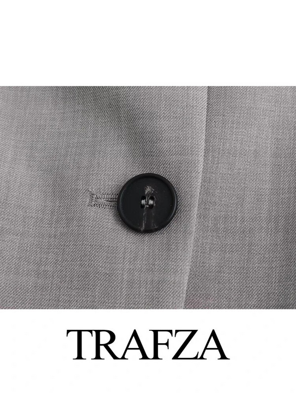 TRAFZA 2023 Modni jesenski ženski kaput Sivi kaput dugih rukava Blazer Jakna na preklop Ženska odjeća Novi elegantni komplet sakoa