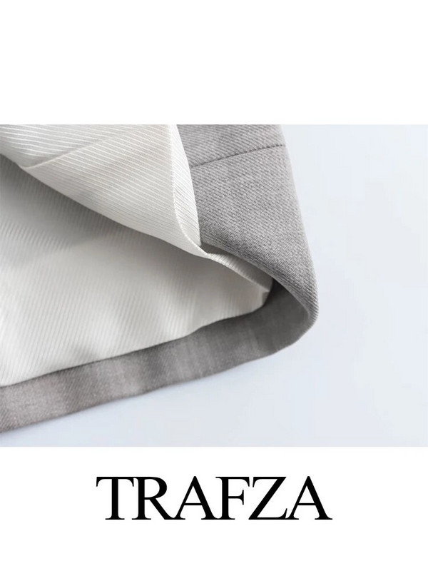 TRAFZA 2023 Modni jesenski ženski kaput Sivi kaput dugih rukava Blazer Jakna na preklop Ženska odjeća Novi elegantni komplet sakoa