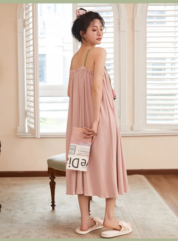 Suknelė su petnešėlėmis Vasarinė nėštumui medvilninė suknelė be rankovių nėščiai moteriai raukiniai kvadratiniai apykaklės naktiniai marškinėliai Nėštumo marškinėliai pižama