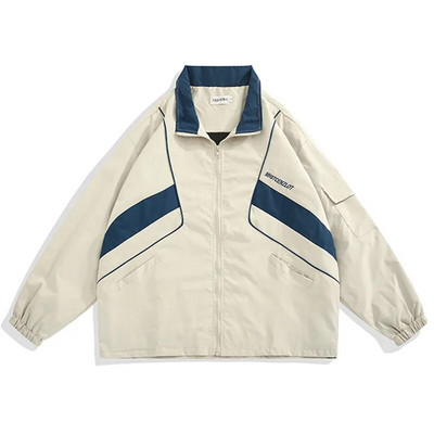 Harajuku fakultetska jakna Muškarci Žene Ležerna patchwork ulična odjeća Vjetrovke Kaputi Proljeće Jesen Samostojeći ovratnik Tanka sveučilišna jakna