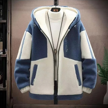 Κορεάτικα ανδρικά χειμωνιάτικα μπουφάν Ζακέτα με φερμουάρ Fleece Χοντρό ζεστό τζάμπερ μπουφάν τεχνητή γούνα Πολυτελή ανδρικά ρούχα 