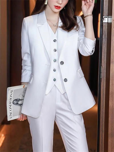 Fotvotee Fashion Prink 3-dijelni komplet jesen zima 2023. Korejski uredski sako sako dugih rukava i odijela, prsluk, ležerne hlače