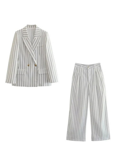 Kumsvag 2023 Ženska ljetna odijela s hlačama Ležerni prugasti široki sakoi Kaputi i hlače Ženski elegantni dvodijelni kompleti odjeće