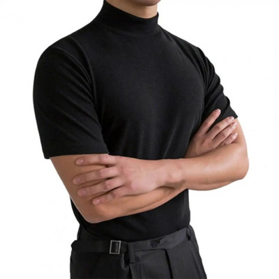 Vyriški marškinėliai Vasaros fitneso trumpomis rankovėmis marškinėliai su aukšta apykakle Basic marškinėliai Base marškinėliai vyriškiems viršutiniams drabužiams camisa masculina 짝퉁명품 남성의류