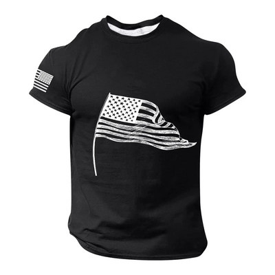 Gimnastikos salė Vyriški marškinėliai vyrams 3D spausdinti JAV vėliavos marškinėliai Negabaritinis laisvalaikis trumpomis rankovėmis Vasarinė sportinė apranga Vyriški drabužiai marškinėliai Topi