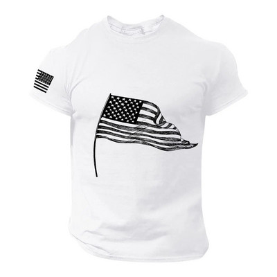 Gimnastikos salė Vyriški marškinėliai vyrams 3D spausdinti JAV vėliavos marškinėliai Negabaritinis laisvalaikis trumpomis rankovėmis Vasarinė sportinė apranga Vyriški drabužiai marškinėliai Topi