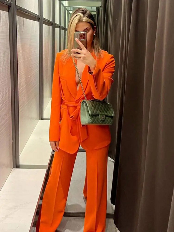 Ženski modni jednobojni sako na vezanje, šik odijela s V izrezom i visokim strukom, punih rukava, elegantan uredski ženski set s temperamentom za putovanje na posao