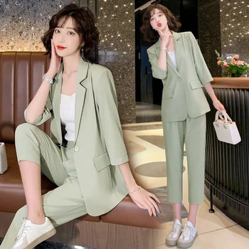 2023 Fashion Suit Jacket Two Piece Set for Women Πράσινο γυναικείο σακάκι και παντελόνι Σετ 2 κομψά κομμάτια Φθινοπωρινά ρούχα