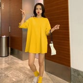 2023 m. vasaros nėščios moters drabužiai Ilgi laisvi medvilniniai marškinėliai, plius dydis, vienspalviai nėščiajai, laisvalaikio marškinėliai Madingi nėštumui skirti viršutiniai drabužiai