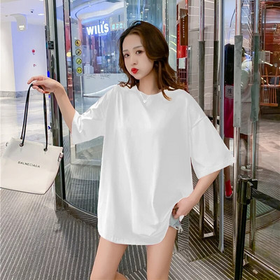 2023 m. vasaros nėščios moters drabužiai Ilgi laisvi medvilniniai marškinėliai, plius dydis, vienspalviai nėščiajai, laisvalaikio marškinėliai Madingi nėštumui skirti viršutiniai drabužiai