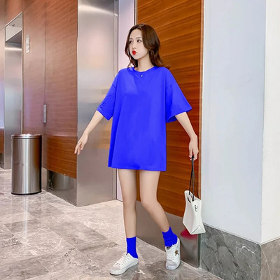 2023 m. vasaros nėščios moters drabužiai Ilgi laisvi medvilniniai marškinėliai, plius dydis, vienspalviai nėščiajai, laisvalaikio marškinėliai Madingi nėštumui skirti viršutiniai drabužiai